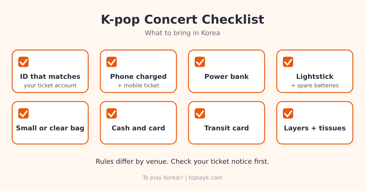 Checklist of what to bring to a K-pop concert in Korea